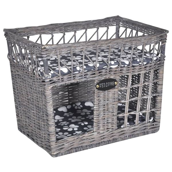 Maison pour chat en saule gris avec coussin 46 × 32 × 36 cm