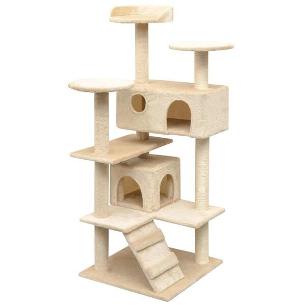 Arbre à chat beige 125 cm avec deux niches et échelle