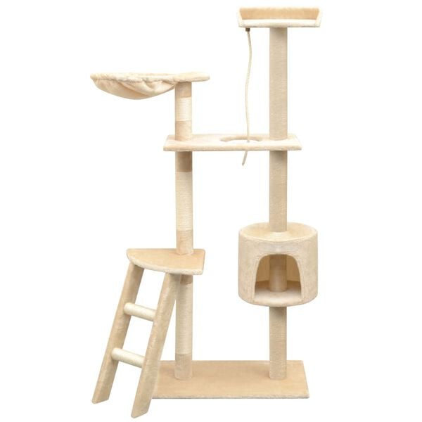 Arbre à chat beige 150 cm avec hamac, niche et échelle