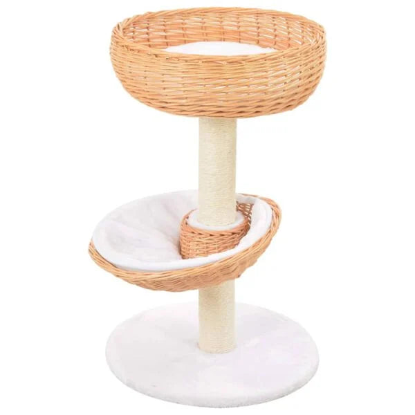 Petit arbre à chat en saule 68 cm avec deux paniers