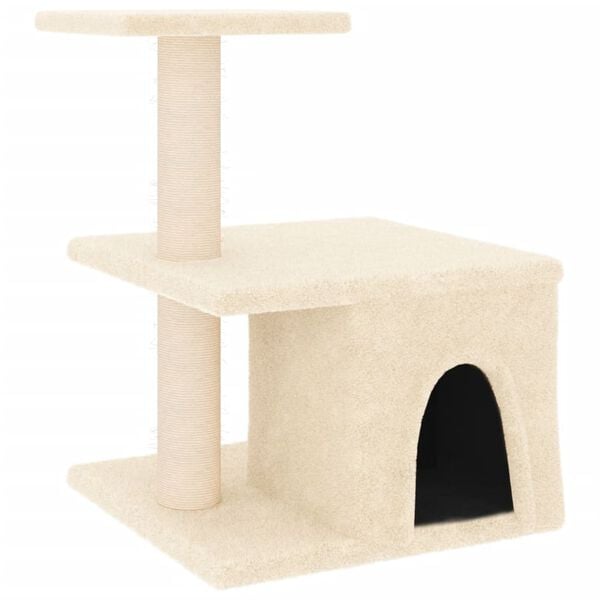 Petit arbre à chat crème 48 cm avec niche et sisal