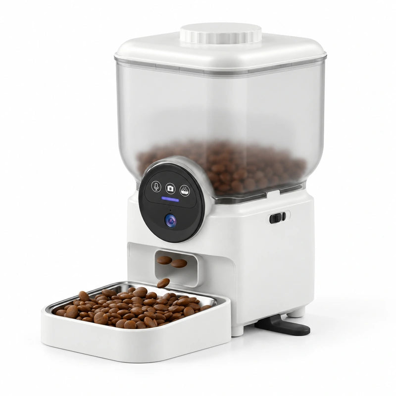 Distributeur de croquettes blanc 6,5 L avec caméra