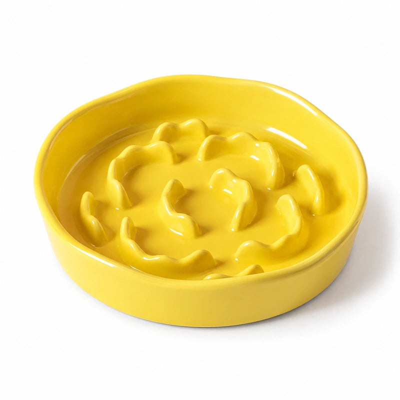 Gamelle anti-glouton en céramique jaune