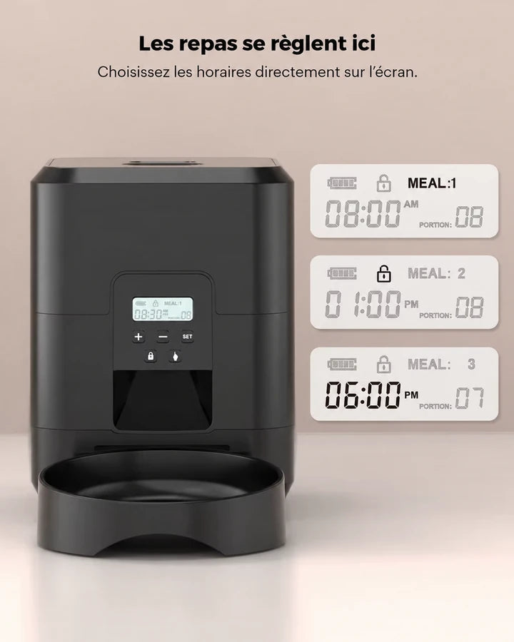 Écran LCD et boutons de réglage sur la version noire du distributeur