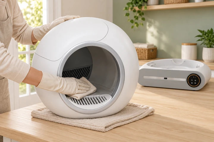 Nettoyage du tambour démonté sur une table, avec la base électrique gardée à part