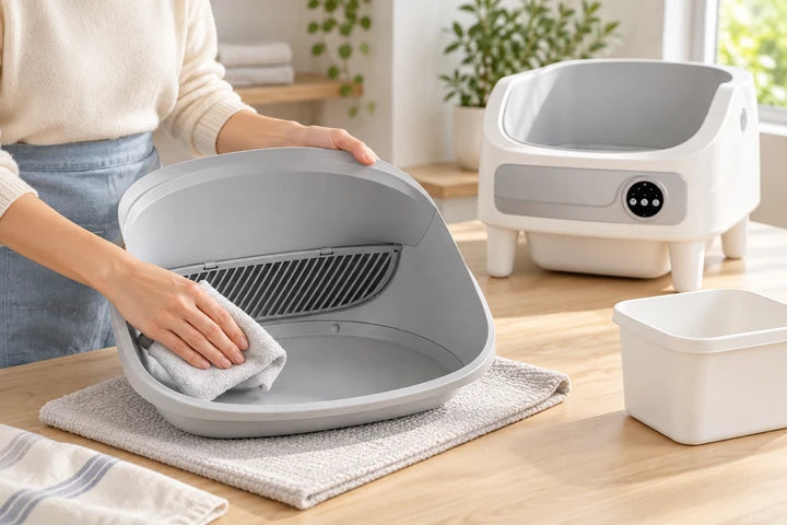 Nettoyage du compartiment amovible, avec la base électrique posée à part